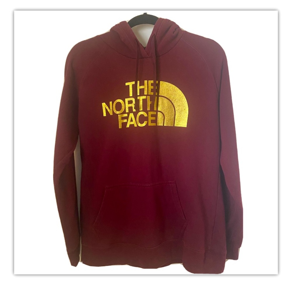 The North Face Women's Maroon Gold Foil Half Dome Pullover Hoodie Pocket Size L